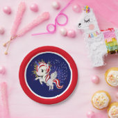4. Juli American Unicorn Pegasus Rainbow Pappteller (Party)