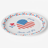 4. Juli American USA Flag Heart Patriotic Pappteller (Schrägansicht)