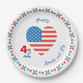 4. Juli American USA Flag Heart Patriotic Pappteller (Vorderseite)