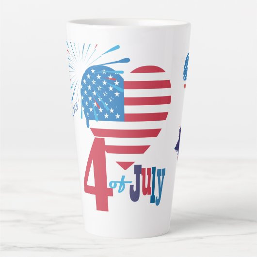 4. Juli American USA Flag Herz Flag Fireworks Milchtasse (Vorderseite)
