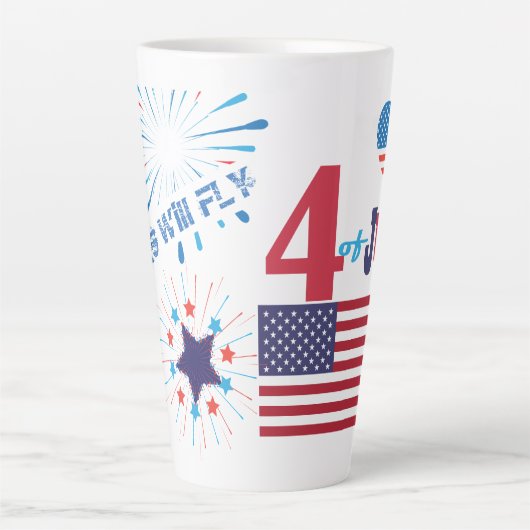 4. Juli American USA Flag Herz Flag Fireworks Milchtasse (Vorderseite)