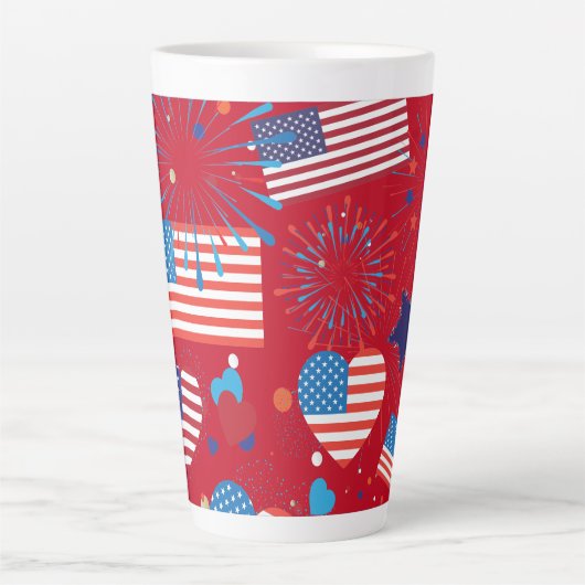 4. Juli American USA Flag Herz Flag Fireworks Milchtasse (Vorderseite)