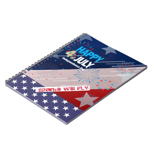 4. Juli American USA Flag Herz Flag Fireworks Notizblock (Linke Seite)