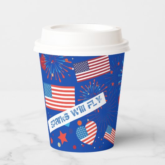 4. Juli American USA Flag Herz Flag Fireworks Pappbecher (Vorderseite)