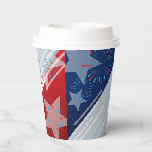 4. Juli American USA Flag Herz Flag Fireworks Pappbecher (Rückseite)
