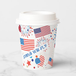 4. Juli American USA Flag Herz Flag Fireworks Pappbecher
