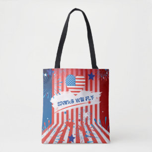 4. Juli American USA Flag Herz Flag Fireworks Tasche