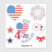 4. Juli American USA Flag Herzstar Patriotic Aufkleber (Blatt)