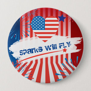 4. Juli American USA Flag Herzstück Personalisiert Button