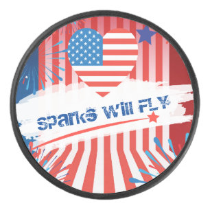 4. Juli American USA Flag Herzstück Personalisiert Eishockey Puck