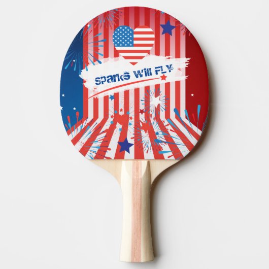 4. Juli American USA Flag Herzstück Personalisiert Tischtennis Schläger (Rückseite)