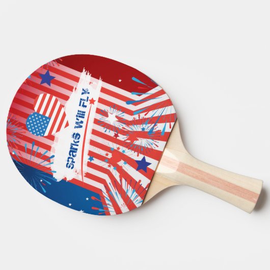 4. Juli American USA Flag Herzstück Personalisiert Tischtennis Schläger (Seitenansicht)