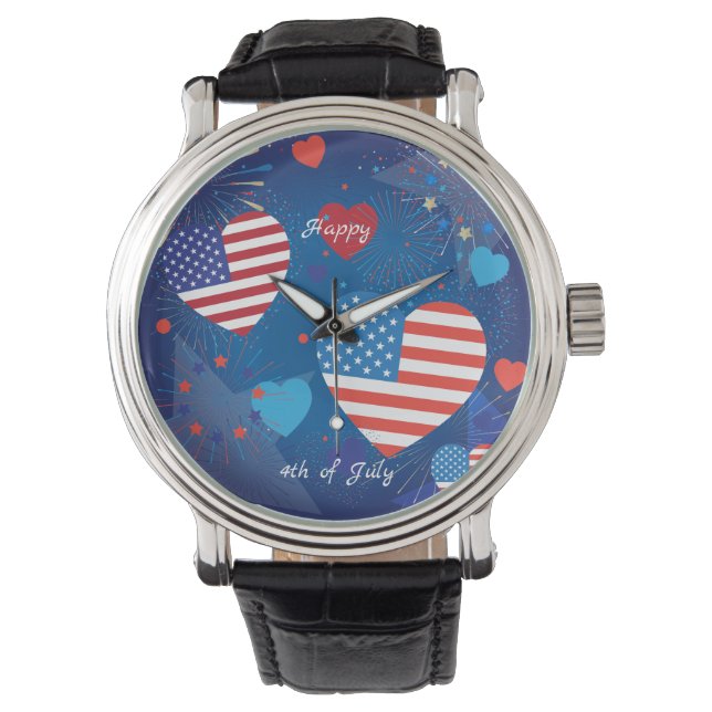 4. Juli American USA Flag Patriotic Custom Armbanduhr (Vorderseite)