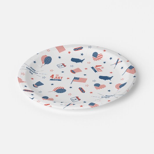 4. Juli Amerika-Papiertafel Pappteller (Schrägansicht)