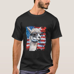 4. Juli Amerika USA Amerikanische Flagge Lama Patr T-Shirt