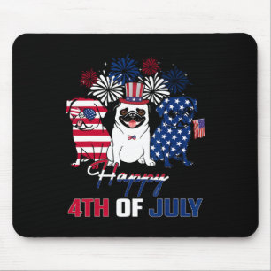 4. Juli Amerikanische Flagge Drei Rot-Weiß-Mops Bl Mousepad