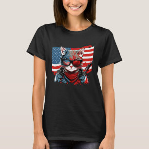 4. Juli Amerikanische Flagge Katze Militär Kätzche T-Shirt