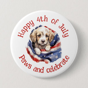 4. Juli Amerikanische Flagge Süßer Welpe  Button