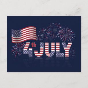 4. Juli Amerikanische Flagge und Feuerwerk Postkarte