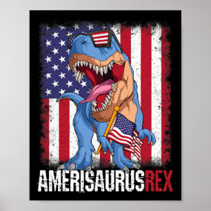 4. Juli Amerikanische Flagge USA Dino Amerisaurus  Poster