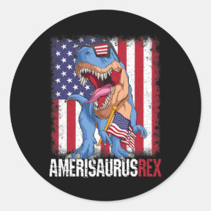 4. Juli Amerikanische Flagge USA Dino Amerisaurus Runder Aufkleber