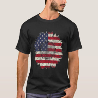 4. Juli Amerikanische Flagge Vintag Sonnenblume Pa T-Shirt