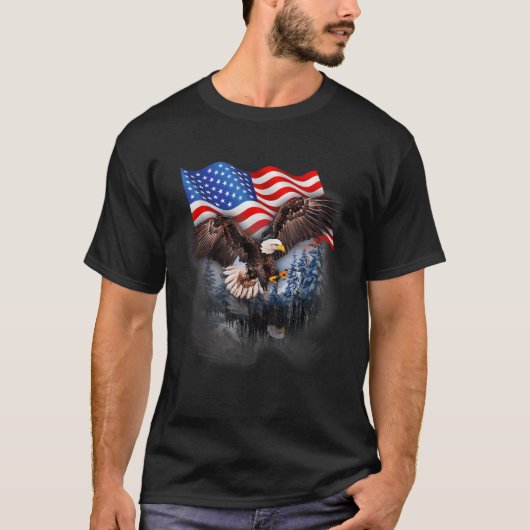 4. Juli Amerikanische Flagge Weißkopfseeadler T-Shirt (Vorderseite)
