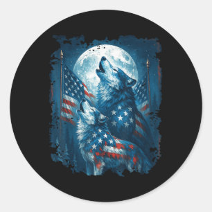 4. Juli Amerikanische Flagge Wolf Heulender Mond W Runder Aufkleber