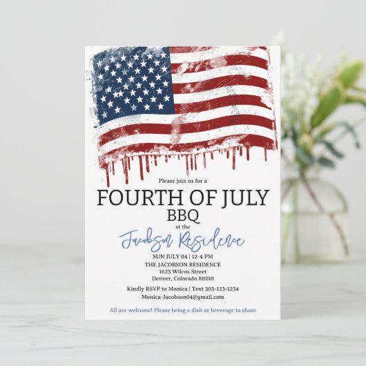 4. Juli Amerikanische GRILLEN Party Einladung (Stehend Vorderseite)