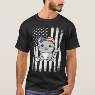 4. Juli Amerikanische Katze Für Kinder Cute Usa Ka T-Shirt