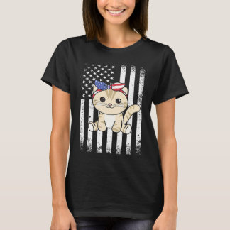 4. Juli Amerikanische Katze Für Kinder Lustige Usa T-Shirt