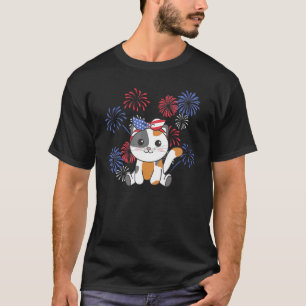 4. Juli Amerikanische Katze Für Kinder Usa Feuerwe T-Shirt