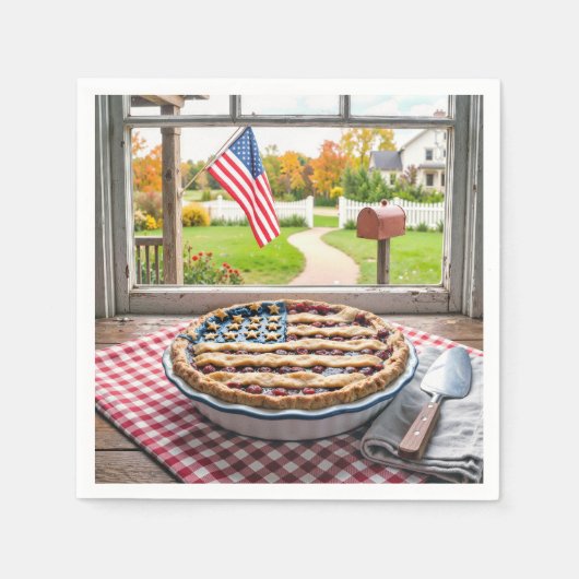 4. Juli Amerikanischer Flaggen-Kirschkuchen Serviette (Vorderseite)