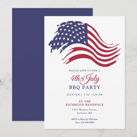 4. Juli amerikanisches Party Einladung (Vorne/Hinten)