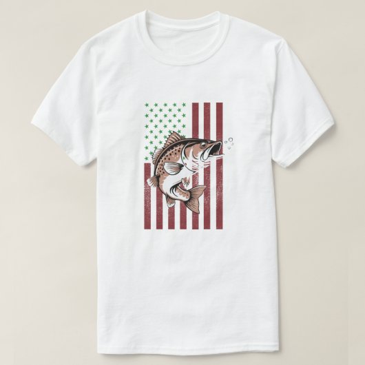 4. Juli Angler T-Shirt USA Fishing Flag T - Shirt (Design vorne)