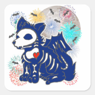 4. Juli Anime Wolf Emo Gothic Patriotisch Quadratischer Aufkleber