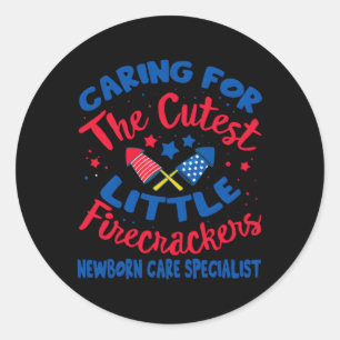 4. Juli Arbeit und Lieferung Krankenpflege Neugebo Runder Aufkleber