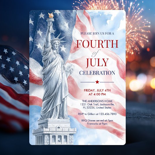 4. Juli Ausgabe der Flag-Illustration "Statue of L Einladung