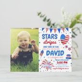 4. Juli Baby Boy 1. Geburtstag Einladung (Stehend Vorderseite)