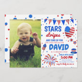 4. Juli Baby Boy 1. Geburtstag Einladung (Vorne/Hinten)