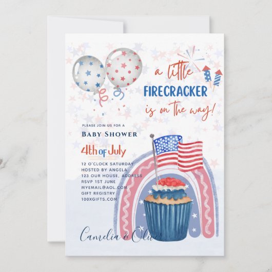 4. Juli BABY SHOWER INVITE Firecracker Cupcake Einladung (Vorderseite)