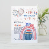4. Juli BABY SHOWER INVITE Firecracker Cupcake Einladung (Stehend Vorderseite)