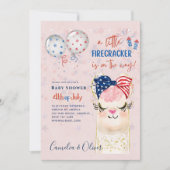 4. Juli BABY SHOWER INVITE Firecracker Llama Einladung (Vorderseite)