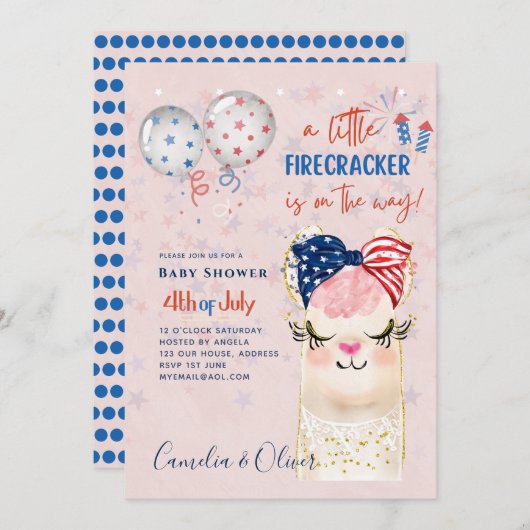 4. Juli BABY SHOWER INVITE Firecracker Llama Einladung (Vorne/Hinten)