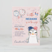 4. Juli BABY SHOWER INVITE Firecracker Pinguin Einladung (Stehend Vorderseite)