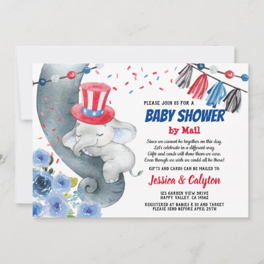 4. Juli Babydusche per Post Einladung (Vorderseite)