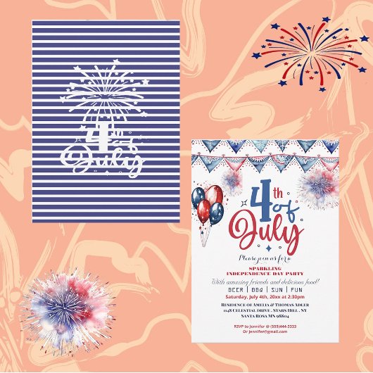 4 Juli Ballon Moderne Kalligraphie Party Einladung