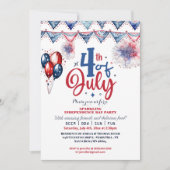 4 Juli Ballon Moderne Kalligraphie Party Einladung (Vorderseite)