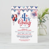 4 Juli Ballon Moderne Kalligraphie Party Einladung (Stehend Vorderseite)