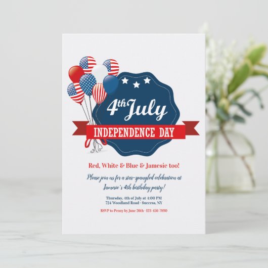 4. Juli Ballons Einladung (Stehend Vorderseite)